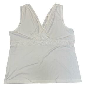 Ann Taylor LOFT White v-neck top with lace waistband size XL